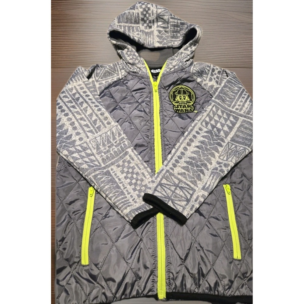 Star Wars Jacket‎ Hoodie Neon Zip Tribal Aztec Techwear Gray Boys Size 7